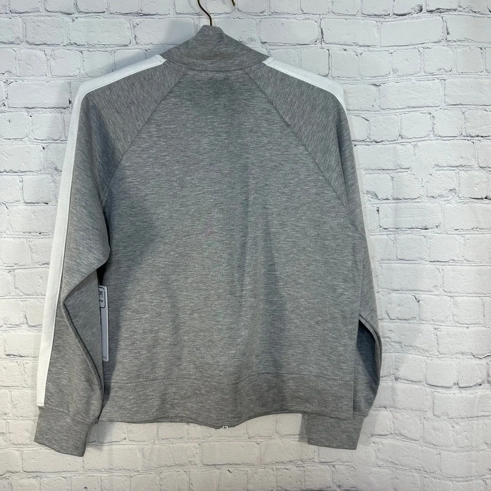 NEW RBX Active Mens Gray White Stripe Full Zip Track Jacket Mock Neck Medium